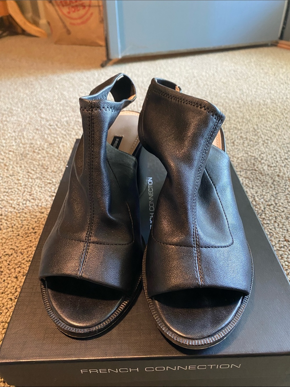 French Connection Black Leather Open-Toe Mule Sandals